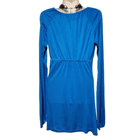 Zenana Outfitters Blue Long Sleeve Rayon V Neck Tunic Top Size L - Picture 3 of 4